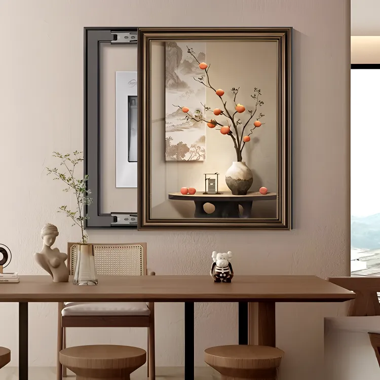 新中式诧寂风电源电箱配电箱遮挡挂画餐厅壁画客厅沙发背景