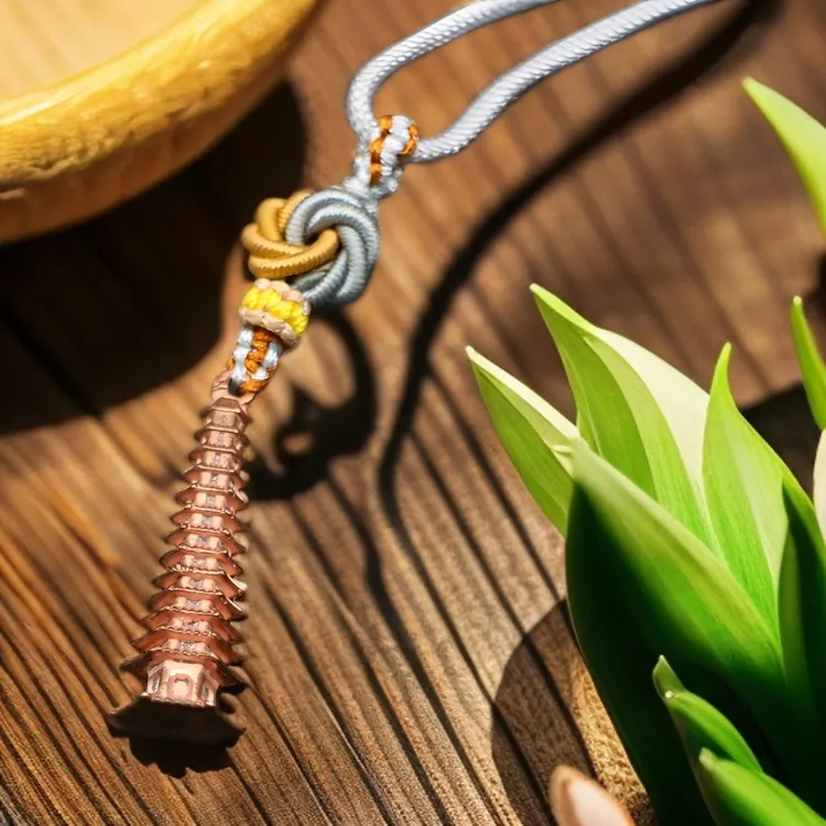 铜吊坠 云南会泽德康斑铜，非遗手工艺品-塔吊坠，全铜制品项链
