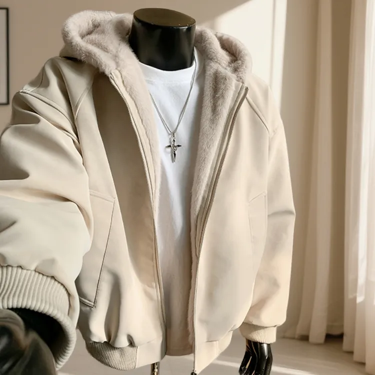 美式PU皮荔枝纹连帽座山雕皮衣外套棉服新款冬季男士加厚棉衣夹克