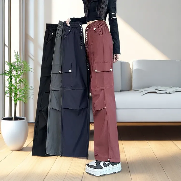 美式工装裤女春秋季2025新款高腰显瘦垂感阔腿裤大口袋休闲运动裤