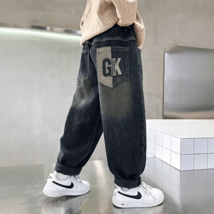 【加绒/不加绒】男孩牛仔裤秋冬休闲潮流款中大童新款软牛仔宽松痞