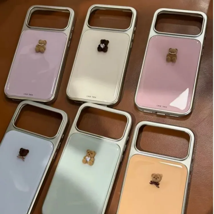 银边滴胶简约纯色小熊配件适用iPhone17promax手机壳苹果16/15/14