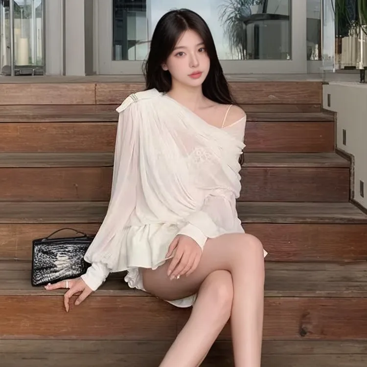 OCMY【品牌直营】夏季新款气质荡褶斜肩上衣花苞裙套装Y25Q2633