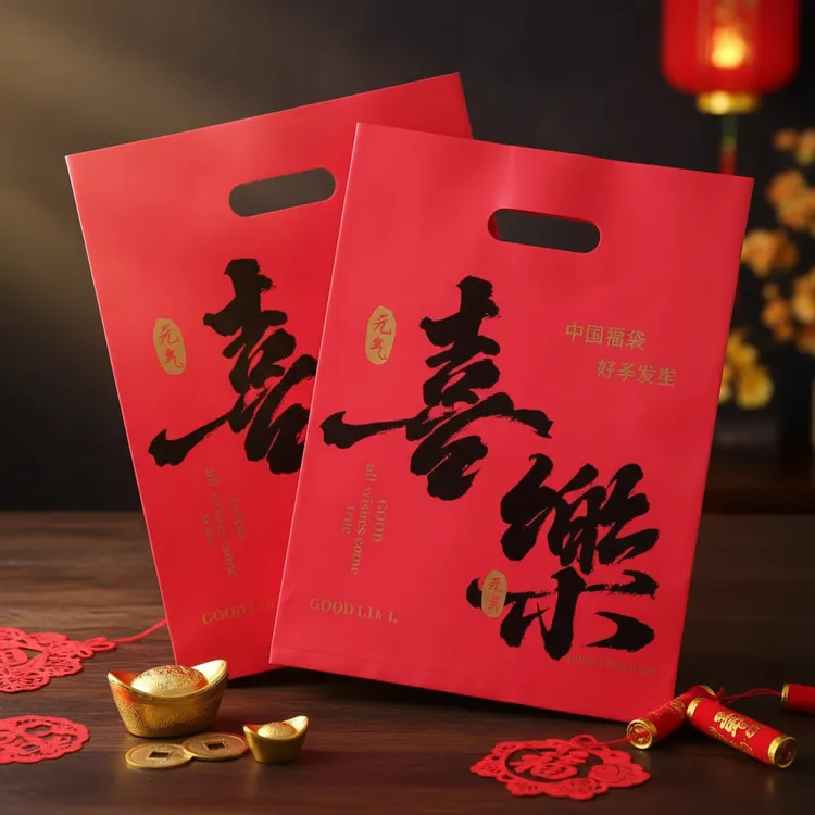 新款新年迎喜乐服装店手提袋童装购物袋衣服鞋盒加厚礼品袋手提袋