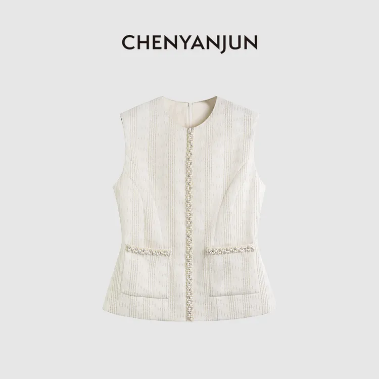 陈妍君【轻奢钉珠通勤圆领气质小香风马甲夏季】CYJ01-HH364-X030