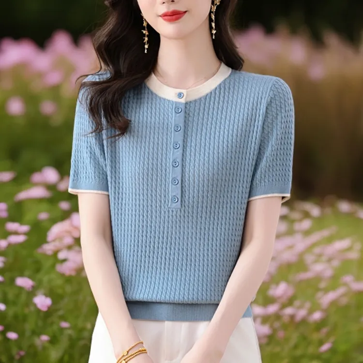 【天丝】薄款高贵时尚圆领2025夏季新款百搭显瘦女短袖独特漂亮小衫