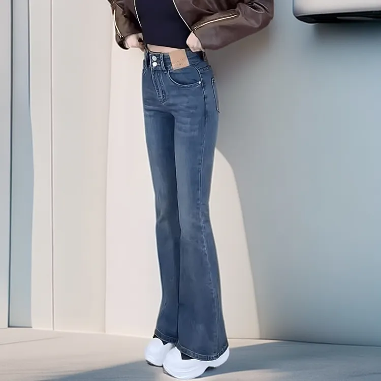 高腰时尚弹力微喇牛仔裤2025年秋冬新款百搭休闲显瘦拖地喇叭裤子