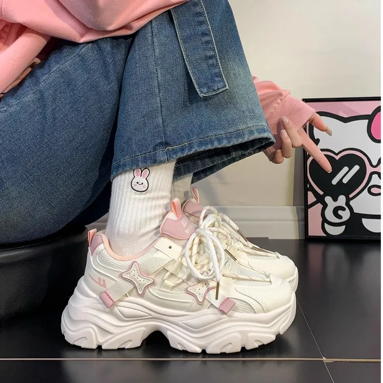 回力粉色秋季厚底老爹鞋女2025爆款时尚百搭鞋子户外运动休闲鞋女
