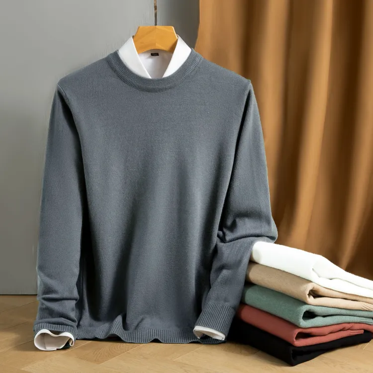 新款套头针织毛衣秋冬修身内搭打底衫线衣男士男款圆领毛衣秋冬