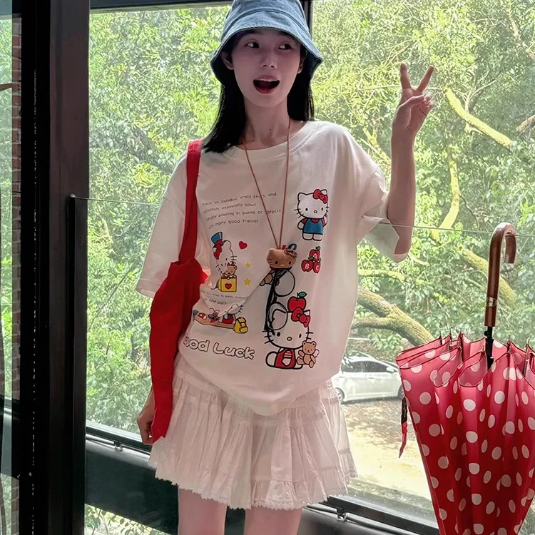 印花甜妹休闲洋气时尚宽松休闲减龄短袖T恤衫女穿搭上衣白色T恤
