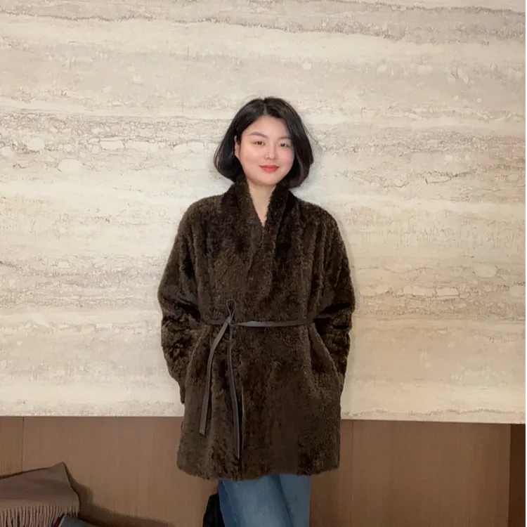 TANTAN法国进口乐芙兰小羊皮两穿重工百搭时尚皮草外套4184