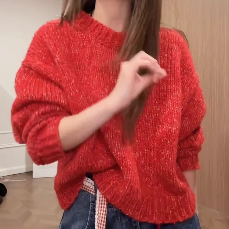 【多巴胺粗针】新款小众设计多巴胺粗针色系圆领毛衣LK2508242