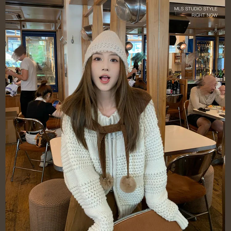 2025冬季慵懒风拉链保暖纯色加厚秋冬毛衣设计感开衫毛衫上衣女