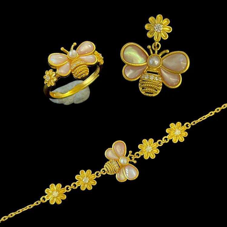 足金999小蜜蜂戒指手链吊坠套系