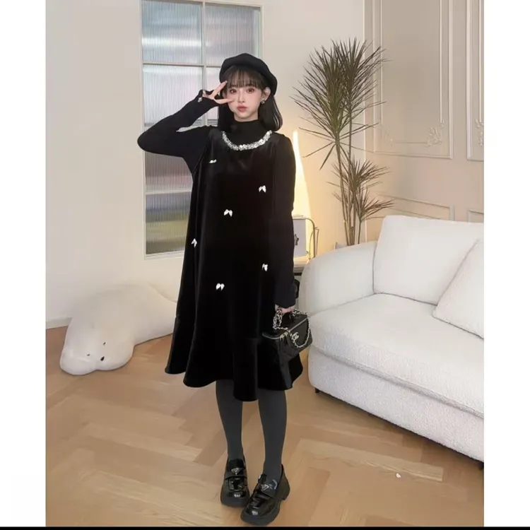 卡卡推荐·【赫尔千金】丝绒背心裙打底衫两件套