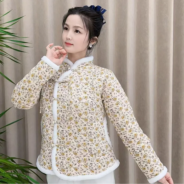 中式新款网红棉衣外套冬季国风保暖加绒棉服妈妈复古加厚碎花棉袄