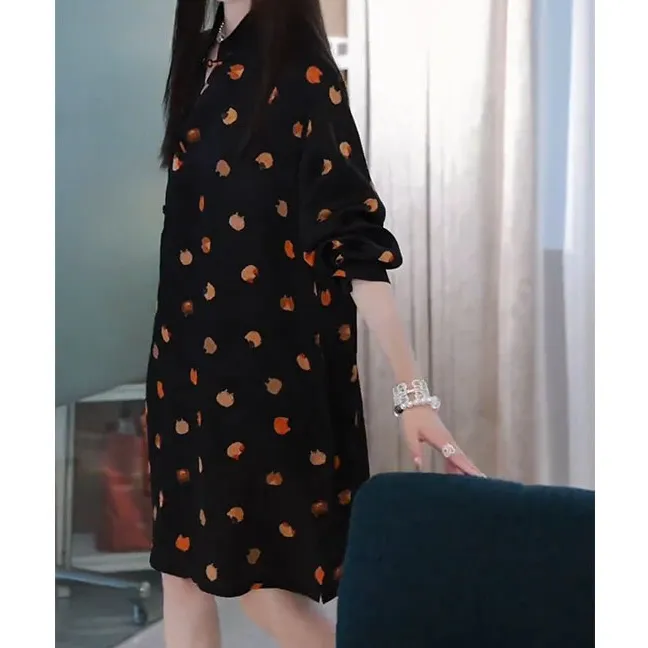 新中式国风黑色印花连衣裙女2025夏季高级感气质显瘦绝美独特裙子