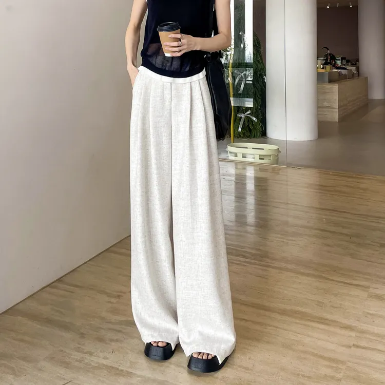 阔腿裤女2025春秋新款慵懒松弛感松紧高腰棉麻垂感宽松拖地休闲裤