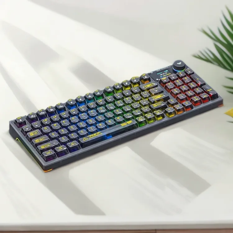 LZ库存 F98PRO 黑透冰魄轴三模高颜值机械键盘无线电竞游戏透光