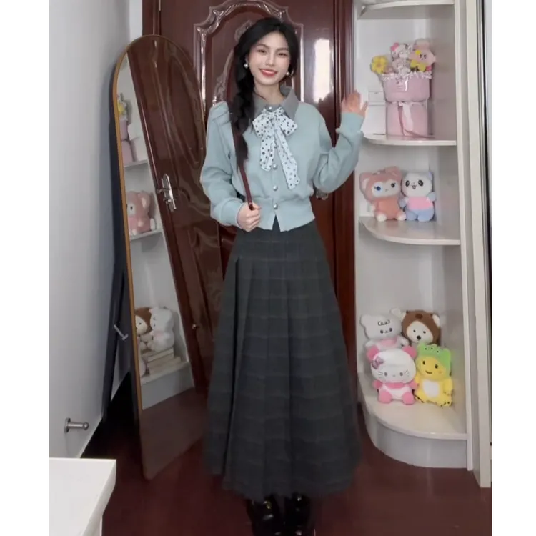 流行一整套2026春季新款时尚甜美减龄针织开衫半身裙两件套