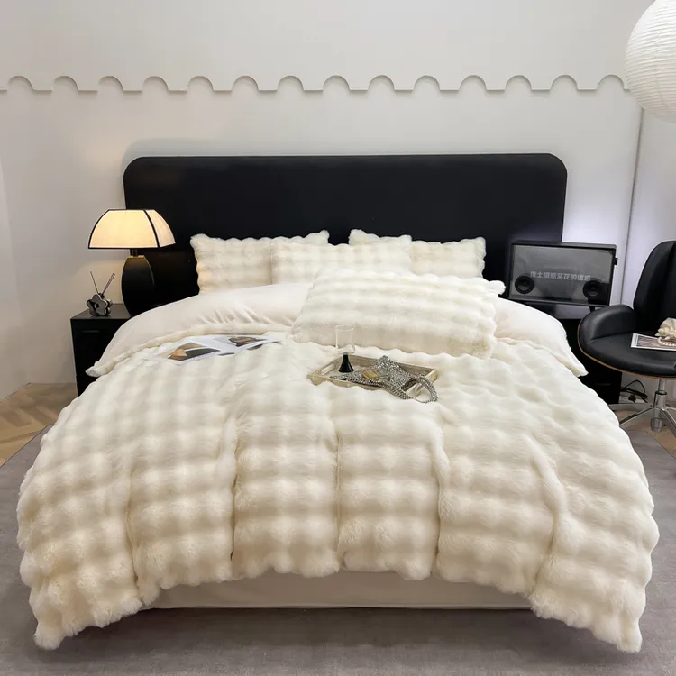 8斤重 高品质床品4件套轻奢大泡泡仿兔毛绒床上四件套