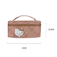 三丽鸥家族复古格纹系列化妆包（棕色）-Hello Kitty款
