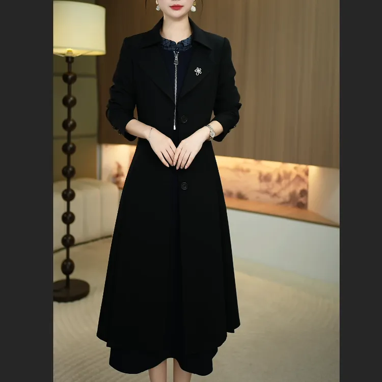 【暖晴川】秋季新款新款风衣外套女中长款经典版型西装领风衣女