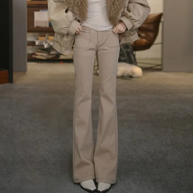 溶溶【沙茶裤】RONGRONG 高腰加绒恒温锁热拉腿长微喇牛仔裤RR5907