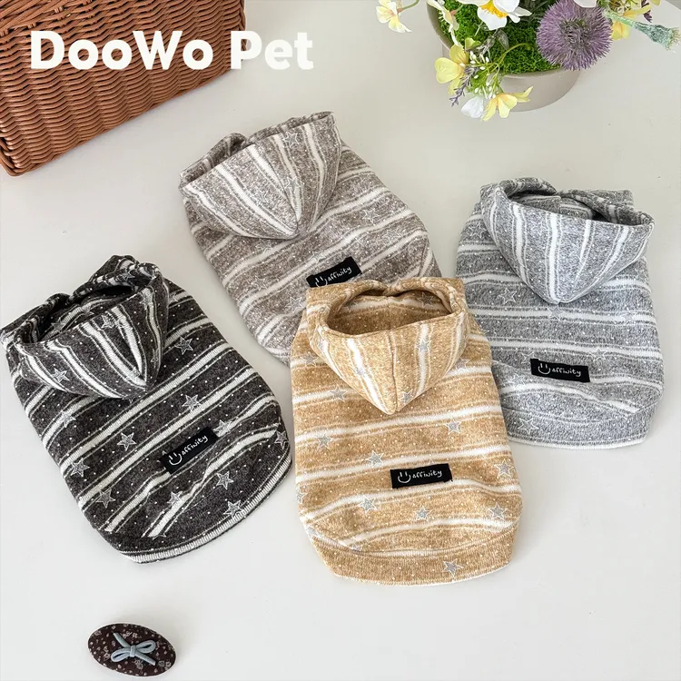 DooWo/哆旺宠物星星条纹连帽卫衣两脚衣秋冬柔软针织打底宠物衣服商品图