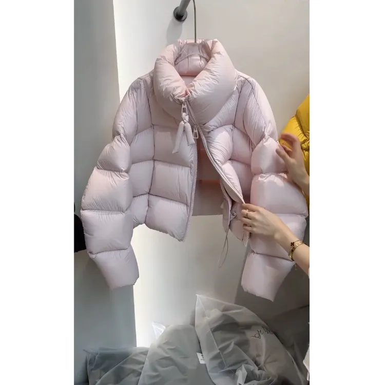 韩版温柔粉色短款棉服女2025冬季新款立领加厚保暖面包服外套