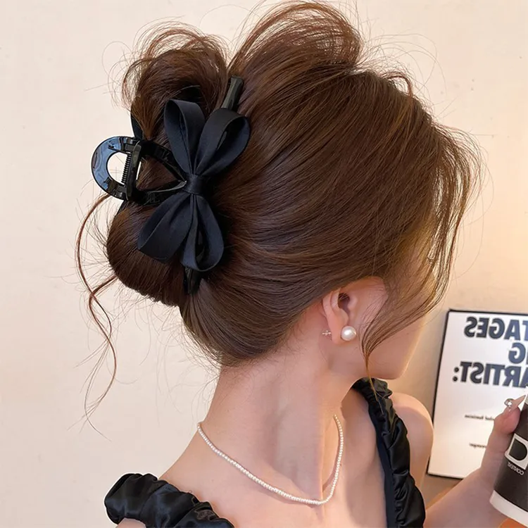 气质黑色蝴蝶结抓夹女高级感2025新款鲨鱼夹后脑勺盘发夹子发饰品