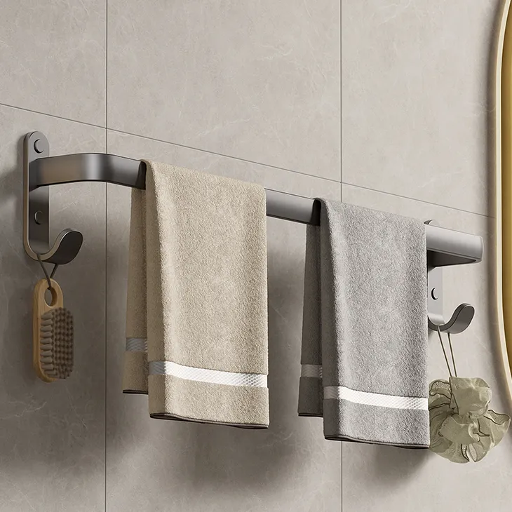 百悍毛巾杆卫生间毛巾架免打孔浴室挂杆浴巾架置物架放置架衣物架