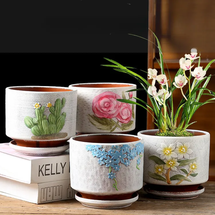 花盆陶瓷大号带托盘中国风吊兰简约创意绿萝多肉花盆