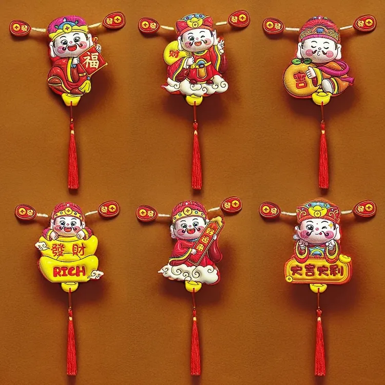 摇头财神冰箱贴2025年新年装饰品卡通创意五路挂饰春节小挂件