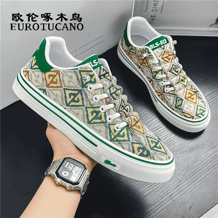 欧伦啄木鸟EUROTUCANO男鞋时尚百搭休闲一脚蹬帆布鞋透气运动板鞋