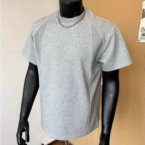 Cardanro/卡丹路空气棉正肩短袖男夏季休闲小领口螺纹拼接T恤男款