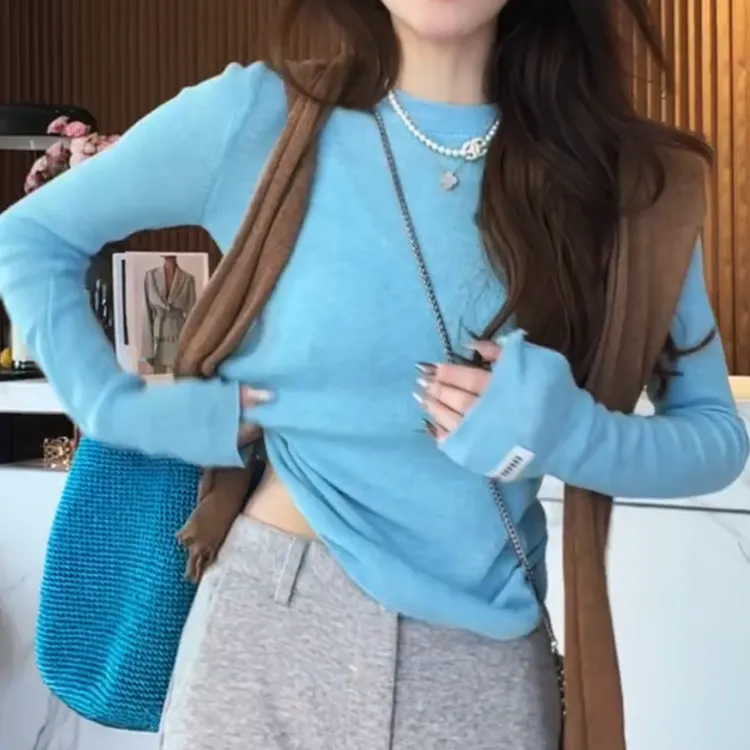 冬季韩版新款圆领毛衣针织衫慵懒纯欲显瘦百搭上衣LK2509021