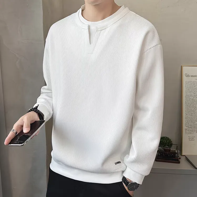 2025新款潮牌潮流百搭V领高端假两件卫衣男士长袖t恤春秋季打底衫