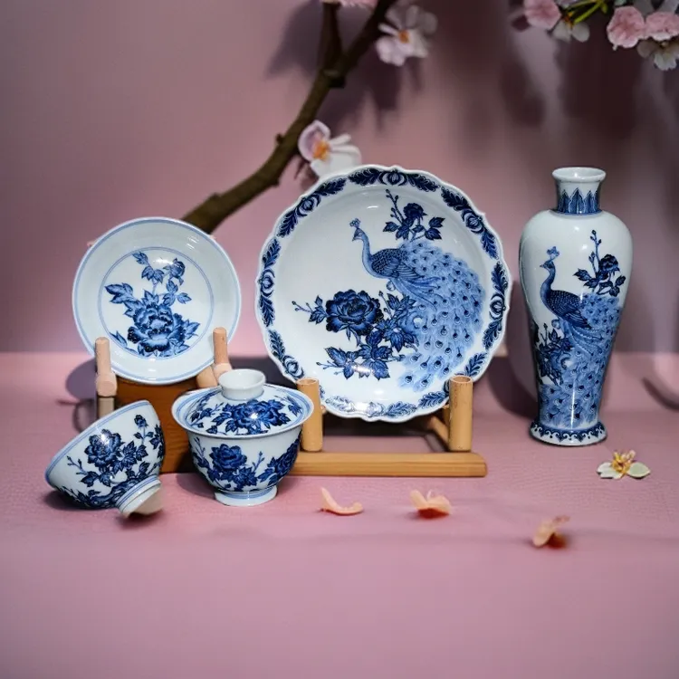 【器度甄选】景德镇 昀溪山房 青花牡丹孔雀系列