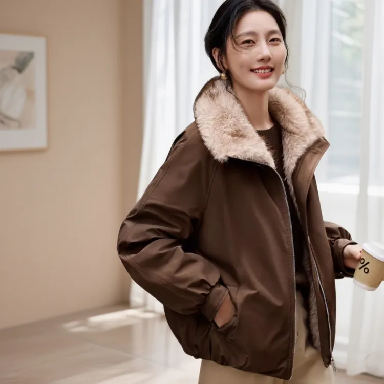 【专柜正品】90白鸭绒冬季大毛领加厚羽绒服时尚女装外套保暖上衣