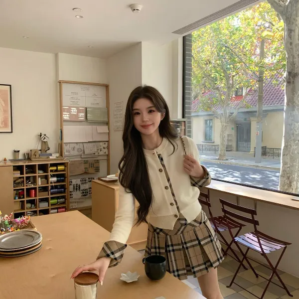 针织复古时尚套装小香风法式百褶休闲风日式少女风显瘦气质短款