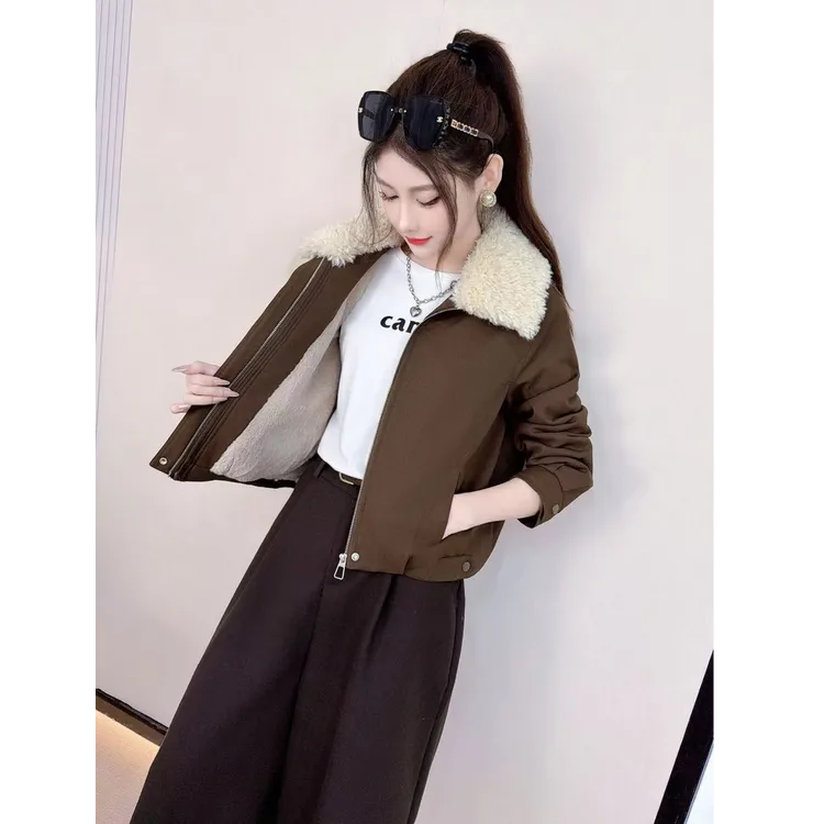 时尚毛领棉衣女短款加厚保暖显瘦拉链棉服休闲外套2025冬季新款潮