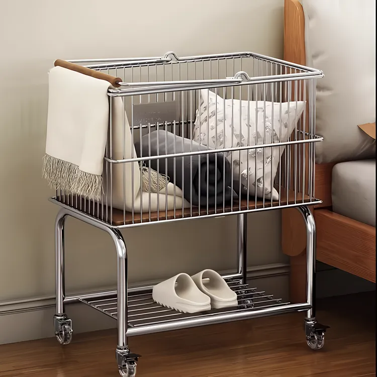 中古脏衣篮双层衣服收纳筐小推车置物架家用浴室卫生间移动脏衣篓