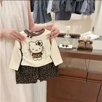 女童套装秋季2025新款儿童洋气kt猫长袖t恤豹纹牛仔裤