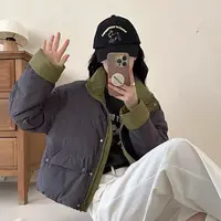 7185-巨好看跳色系（灰调紫）立领短版羽绒服