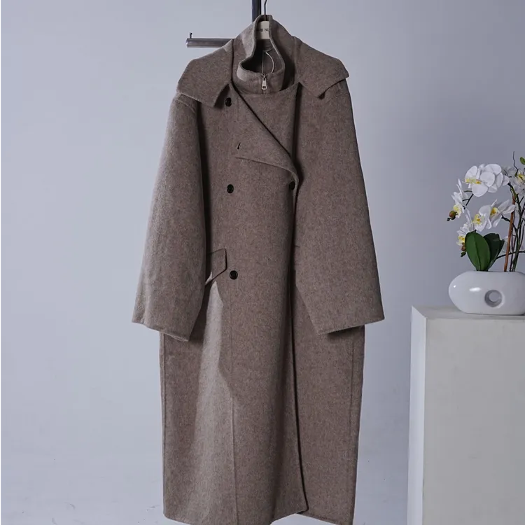 2025秋季新款韩国设计师款长款假两件羊毛风衣