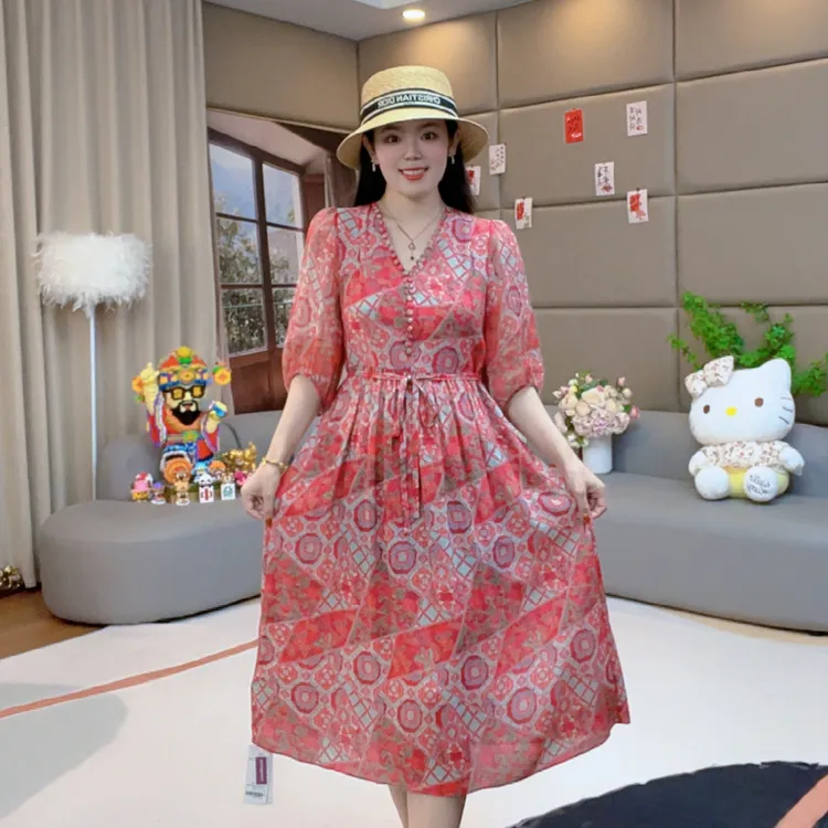 【火火精选】“窗花”法式洋气温婉大方单层重磅桑蚕丝连衣裙 80162