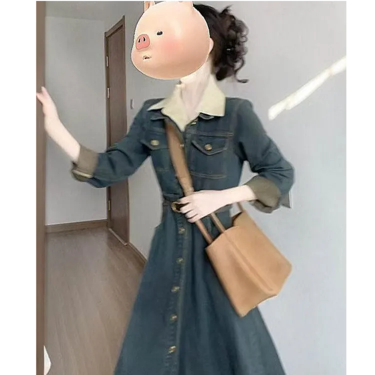 法式复古牛仔连衣裙女春秋2025新款显瘦设计感气质裙子质感高级感