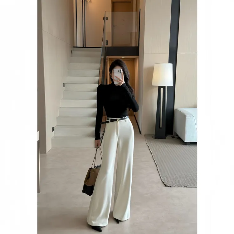 云绒慕斯羊毛直筒阔腿百搭休闲简约通勤高腰休闲裤