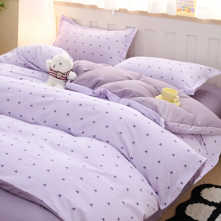 加厚A类软糯四件套秋冬新款皱皱双层纱亲肤舒适单人双人床单被罩